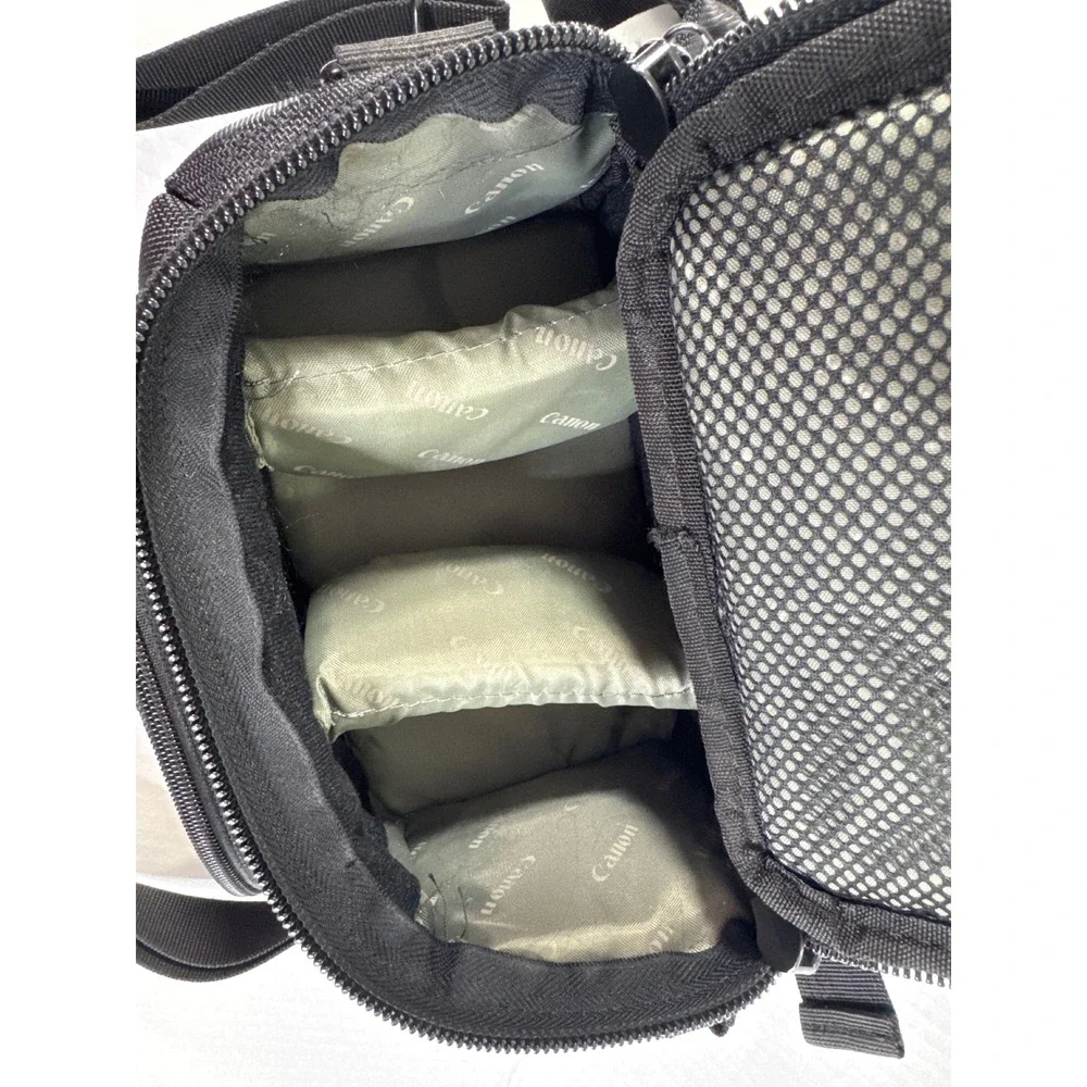 Canon Camera Bag Black Olive Green Nylon Shoulder Case with Padded Dividers